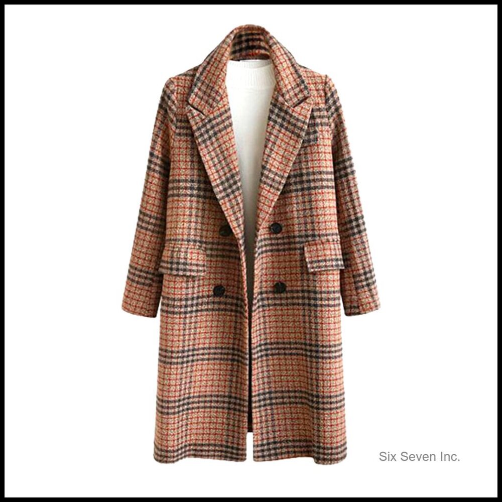 Oversize Wool Peacoat with Lapel Collar, Double Breasted Long Winter Coat - Picture 1 of 6